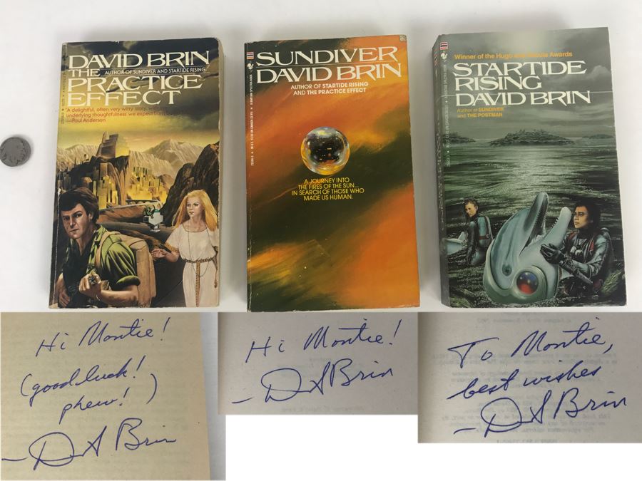 Signed Set Of (3) Paperback Books By David Brin [Photo 1]
