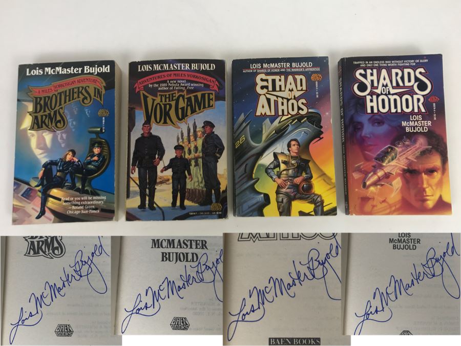 Signed Set Of (4) Paperback Books By Lois McMaster Bujold [Photo 1]