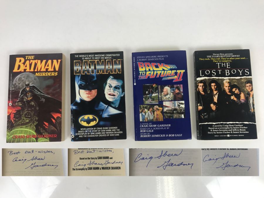 Signed Set Of (4) Paperback Books Batman, Back To The Future II, The Lost Boys By Craig Shaw Gardner [Photo 1]