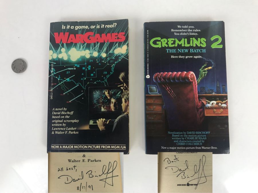 Signed Set Of (2) Paperback Books WarGames And Gremlins 2 By David Bischoff