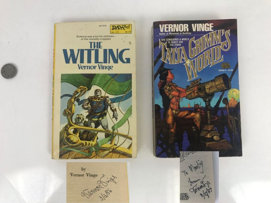 Signed Set Of (2) Paperback Books By Vernor Vinge