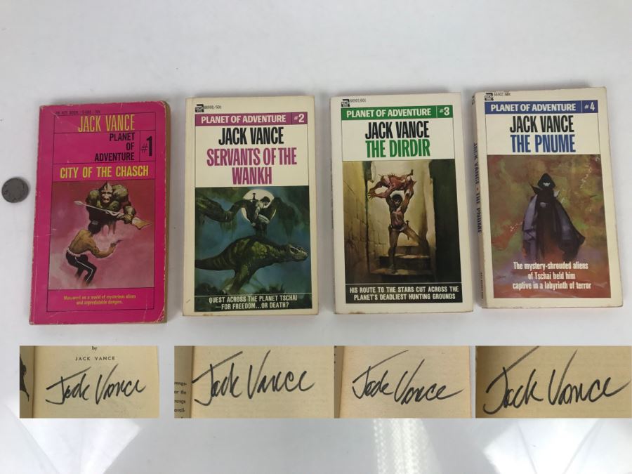 Signed Set Of (4) Paperback Books By Jack Vance