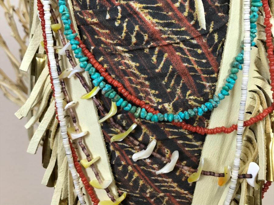 Stunning Robert Rivera Apache Basket Woman Gourd Art With Unique Wardrobe And Set Of Beaded Jewelry 25' X 14' Retailed For $3,000 [Photo 11]