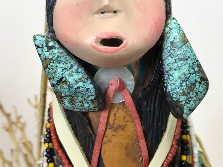 Stunning Robert Rivera Apache Basket Woman Gourd Art With Unique Wardrobe And Set Of Beaded Jewelry 25' X 14' Retailed For $3,000 [Photo 9]