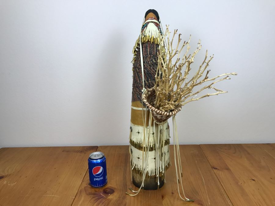 Stunning Robert Rivera Apache Basket Woman Gourd Art With Unique Wardrobe And Set Of Beaded Jewelry 25' X 14' Retailed For $3,000 [Photo 18]