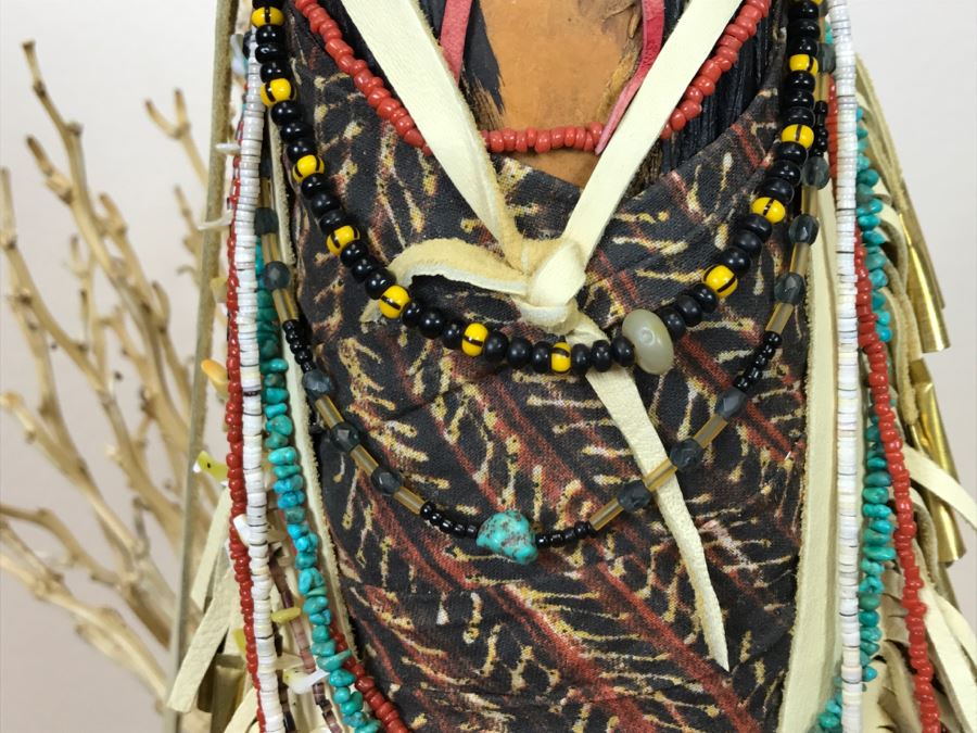 Stunning Robert Rivera Apache Basket Woman Gourd Art With Unique Wardrobe And Set Of Beaded Jewelry 25' X 14' Retailed For $3,000 [Photo 10]