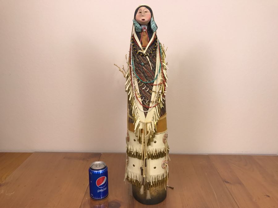 Stunning Robert Rivera Apache Basket Woman Gourd Art With Unique Wardrobe And Set Of Beaded Jewelry 25' X 14' Retailed For $3,000 [Photo 5]