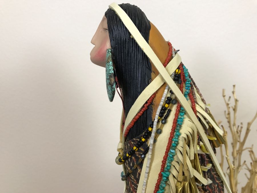 Stunning Robert Rivera Apache Basket Woman Gourd Art With Unique Wardrobe And Set Of Beaded Jewelry 25' X 14' Retailed For $3,000 [Photo 20]