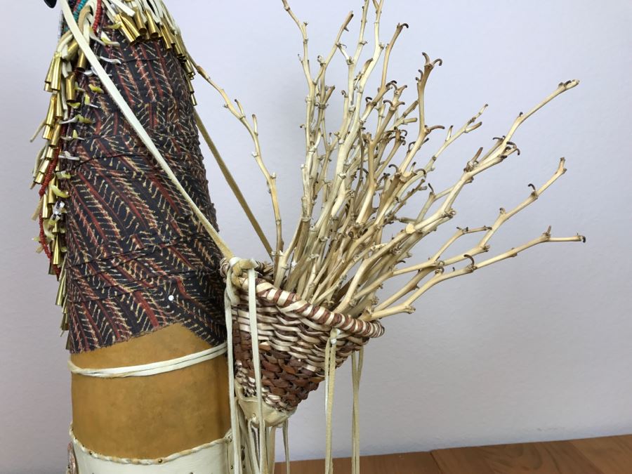 Stunning Robert Rivera Apache Basket Woman Gourd Art With Unique Wardrobe And Set Of Beaded Jewelry 25' X 14' Retailed For $3,000 [Photo 25]