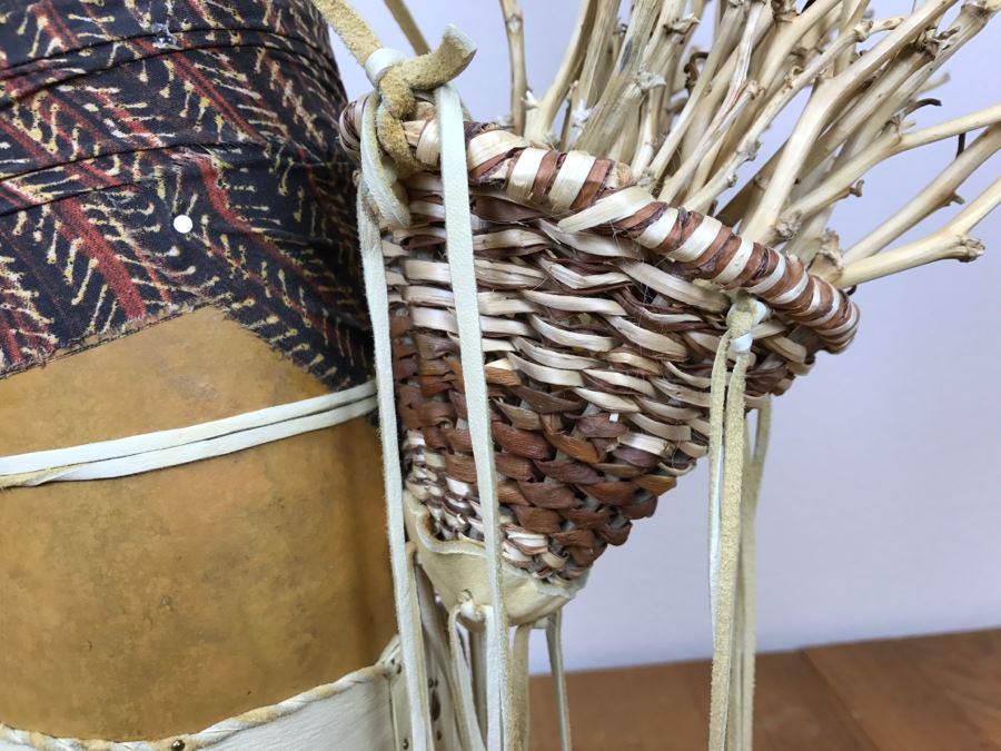 Stunning Robert Rivera Apache Basket Woman Gourd Art With Unique Wardrobe And Set Of Beaded Jewelry 25' X 14' Retailed For $3,000 [Photo 26]