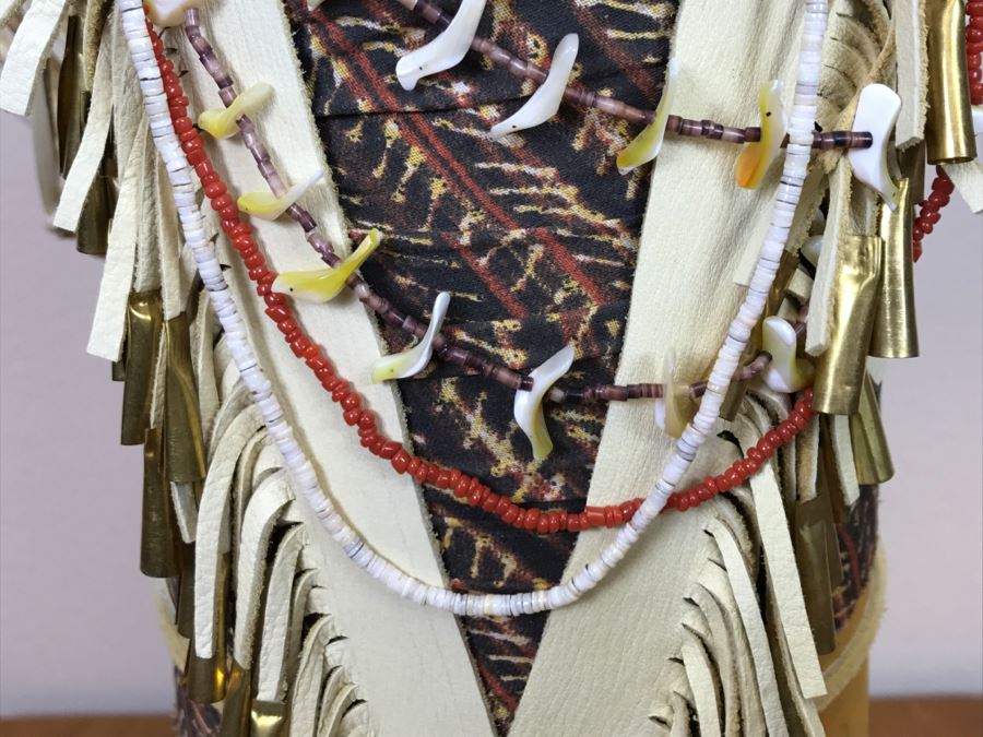 Stunning Robert Rivera Apache Basket Woman Gourd Art With Unique Wardrobe And Set Of Beaded Jewelry 25' X 14' Retailed For $3,000 [Photo 12]