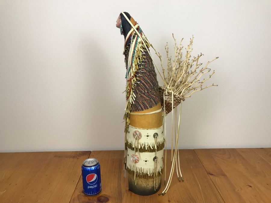 Stunning Robert Rivera Apache Basket Woman Gourd Art With Unique Wardrobe And Set Of Beaded Jewelry 25' X 14' Retailed For $3,000 [Photo 19]