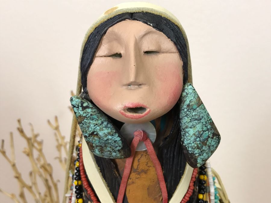 Stunning Robert Rivera Apache Basket Woman Gourd Art With Unique Wardrobe And Set Of Beaded Jewelry 25' X 14' Retailed For $3,000 [Photo 3]