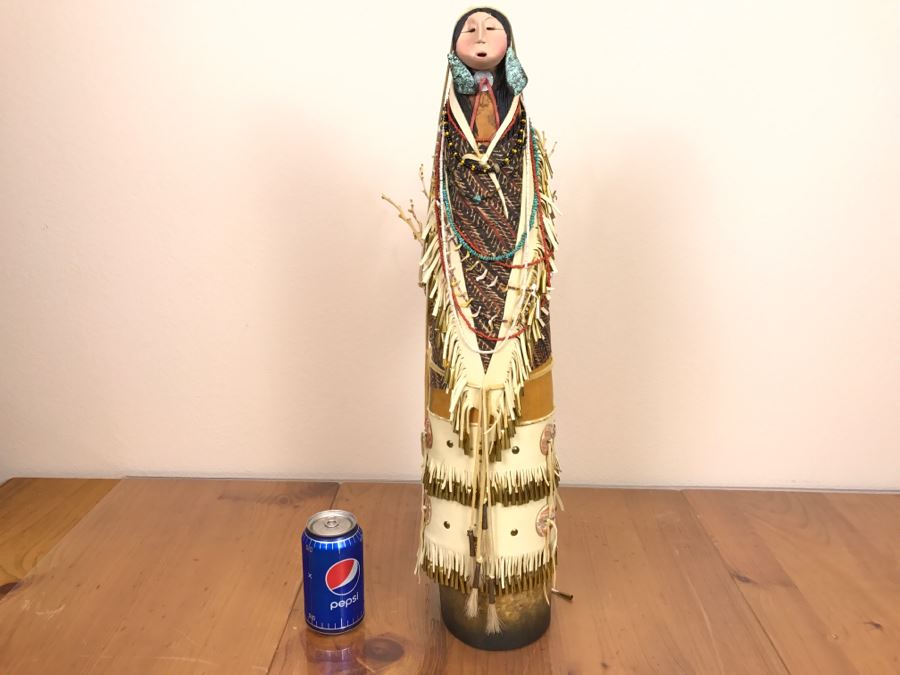 Stunning Robert Rivera Apache Basket Woman Gourd Art With Unique Wardrobe And Set Of Beaded Jewelry 25' X 14' Retailed For $3,000 [Photo 4]