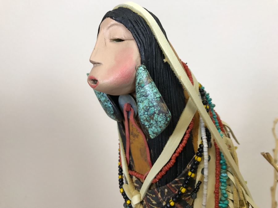 Stunning Robert Rivera Apache Basket Woman Gourd Art With Unique Wardrobe And Set Of Beaded Jewelry 25' X 14' Retailed For $3,000 [Photo 24]