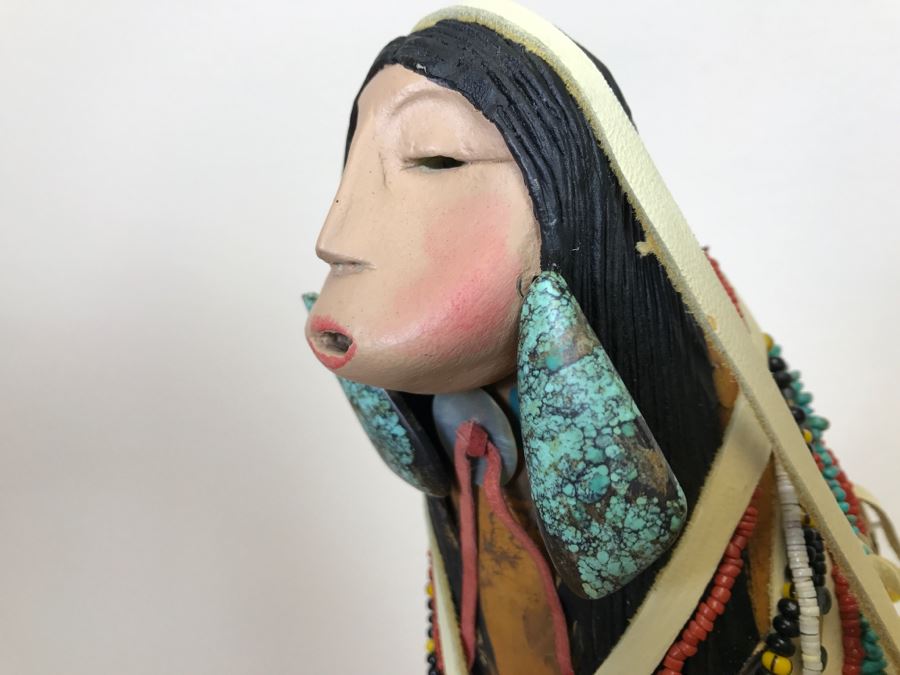 Stunning Robert Rivera Apache Basket Woman Gourd Art With Unique Wardrobe And Set Of Beaded Jewelry 25' X 14' Retailed For $3,000 [Photo 23]