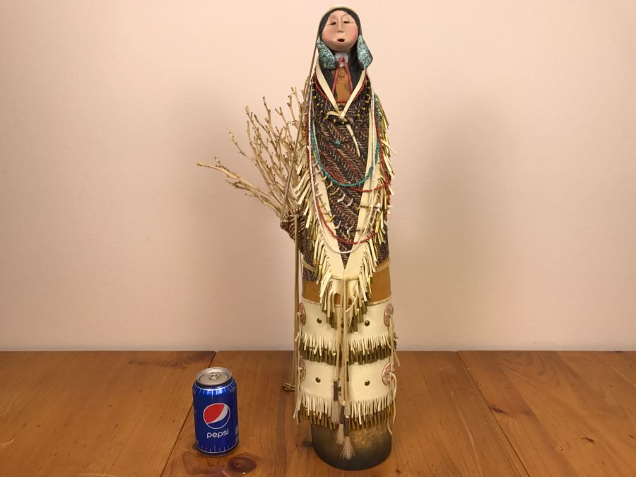 Stunning Robert Rivera Apache Basket Woman Gourd Art With Unique Wardrobe And Set Of Beaded Jewelry 25' X 14' Retailed For $3,000 [Photo 27]