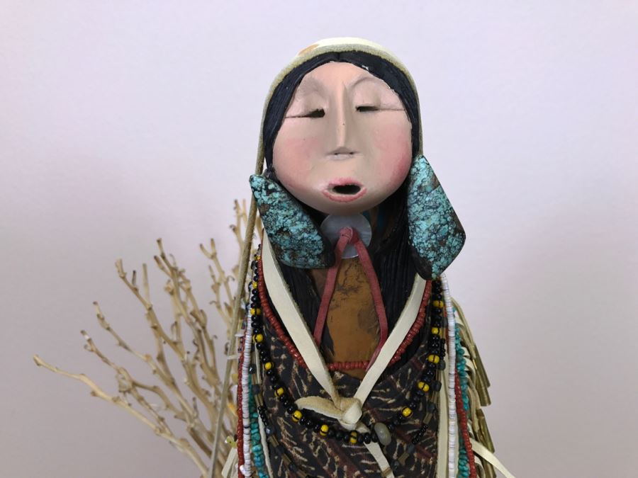 Stunning Robert Rivera Apache Basket Woman Gourd Art With Unique Wardrobe And Set Of Beaded Jewelry 25' X 14' Retailed For $3,000 [Photo 6]