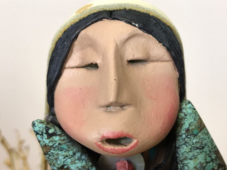 Stunning Robert Rivera Apache Basket Woman Gourd Art With Unique Wardrobe And Set Of Beaded Jewelry 25' X 14' Retailed For $3,000 [Photo 8]