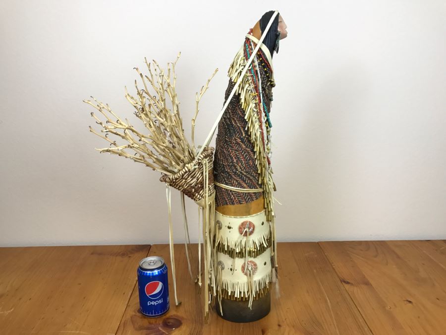 Stunning Robert Rivera Apache Basket Woman Gourd Art With Unique Wardrobe And Set Of Beaded Jewelry 25' X 14' Retailed For $3,000 [Photo 16]