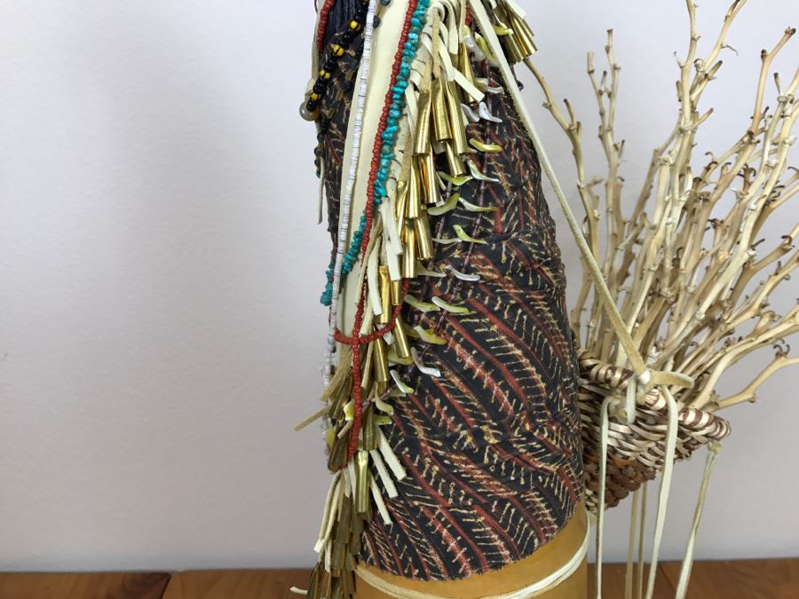 Stunning Robert Rivera Apache Basket Woman Gourd Art With Unique Wardrobe And Set Of Beaded Jewelry 25' X 14' Retailed For $3,000 [Photo 21]
