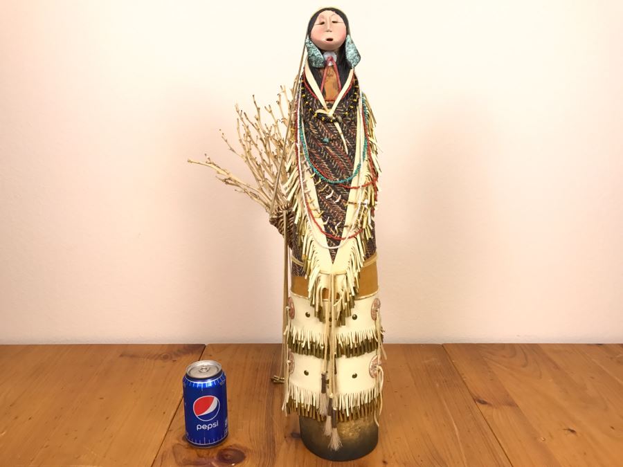 Stunning Robert Rivera Apache Basket Woman Gourd Art With Unique Wardrobe And Set Of Beaded Jewelry 25' X 14' Retailed For $3,000 [Photo 2]