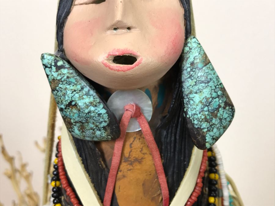 Stunning Robert Rivera Apache Basket Woman Gourd Art With Unique Wardrobe And Set Of Beaded Jewelry 25' X 14' Retailed For $3,000 [Photo 7]