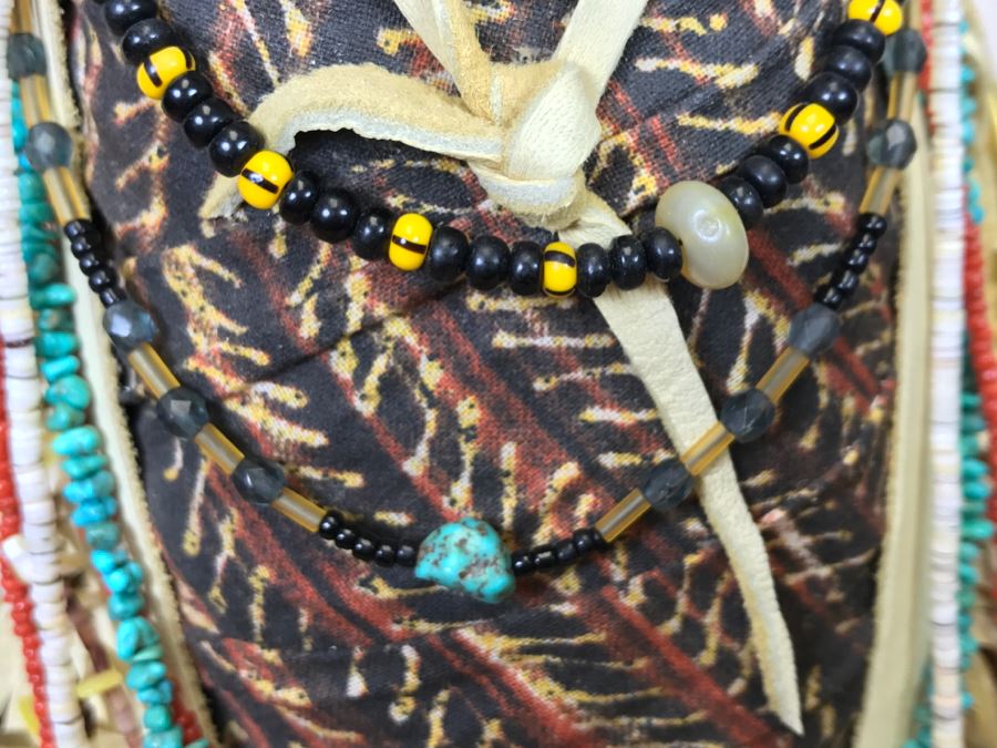 Stunning Robert Rivera Apache Basket Woman Gourd Art With Unique Wardrobe And Set Of Beaded Jewelry 25' X 14' Retailed For $3,000 [Photo 15]