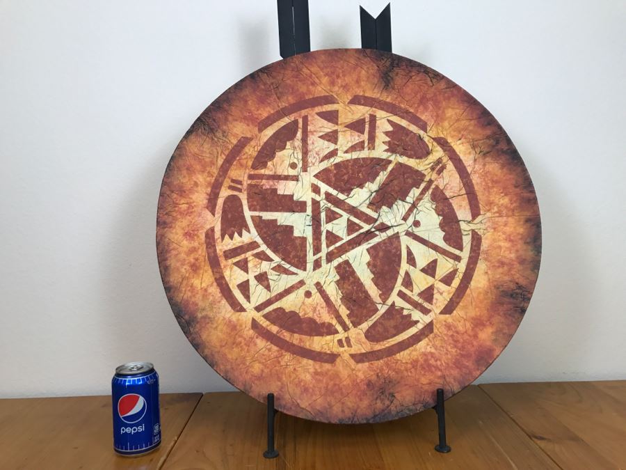 Large Platter Shield Pottery With Wrought Iron Arrow Motif Stand By Odyssey Creations Retailed For $225 From Santa Fe Saavy 23'R [Photo 4]