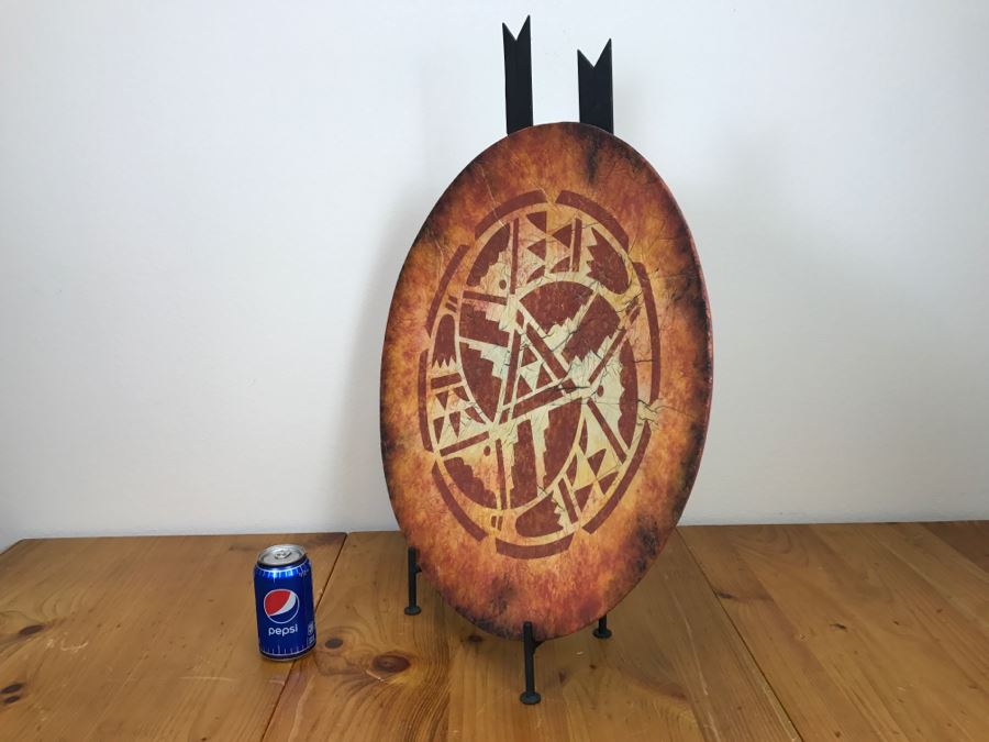 Large Platter Shield Pottery With Wrought Iron Arrow Motif Stand By Odyssey Creations Retailed For $225 From Santa Fe Saavy 23'R [Photo 18]