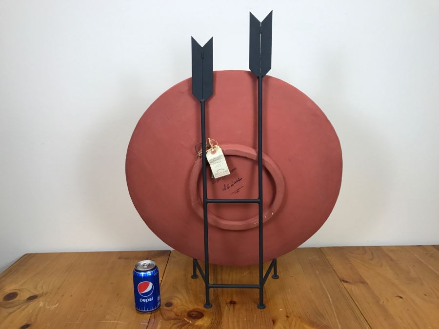 Large Platter Shield Pottery With Wrought Iron Arrow Motif Stand By Odyssey Creations Retailed For $225 From Santa Fe Saavy 23'R [Photo 17]