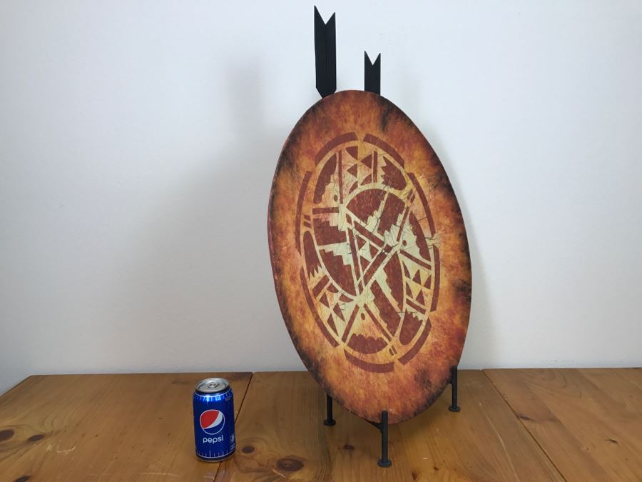 Large Platter Shield Pottery With Wrought Iron Arrow Motif Stand By Odyssey Creations Retailed For $225 From Santa Fe Saavy 23'R [Photo 12]