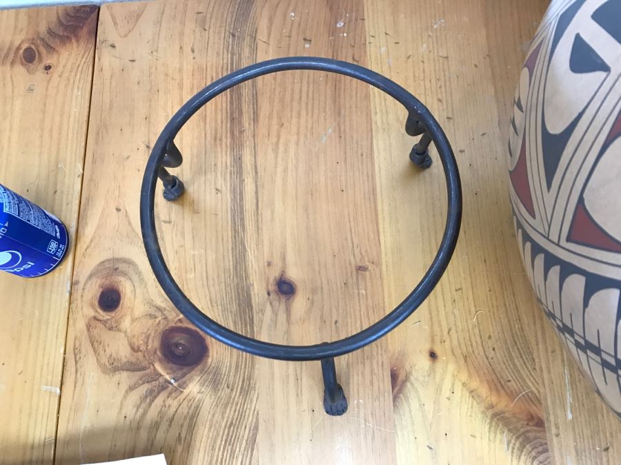 Large Signed Mata Ortiz Pottery By Miguel Bugarini En Santa Fe From The Frank Howell Gallery With Wrought Iron Stand 15'W X 18'H Estimate $250 [Photo 23]