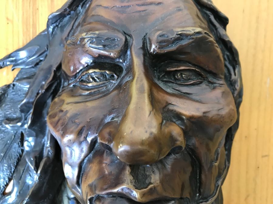 Signed Bronze Wall-Mounted Bust Of Native American 10'W X 14'H X 4.5'D [Photo 7]