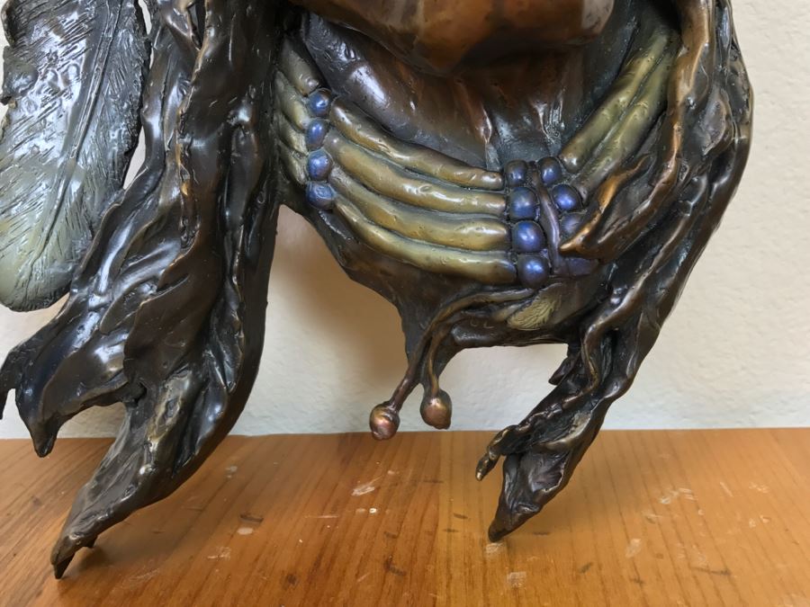 Signed Bronze Wall-Mounted Bust Of Native American 10'W X 14'H X 4.5'D [Photo 28]
