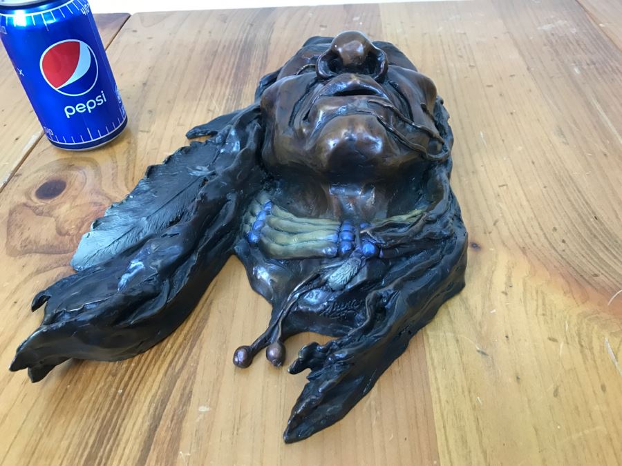 Signed Bronze Wall-Mounted Bust Of Native American 10'W X 14'H X 4.5'D [Photo 4]