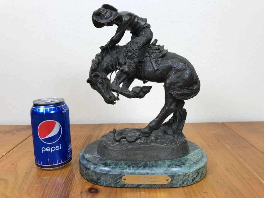 Reproduction Frederic Remington Bronze Statue Sculpture Titled 'Rattlesnake' 9'W X 11'H X 6'D [Photo 19]