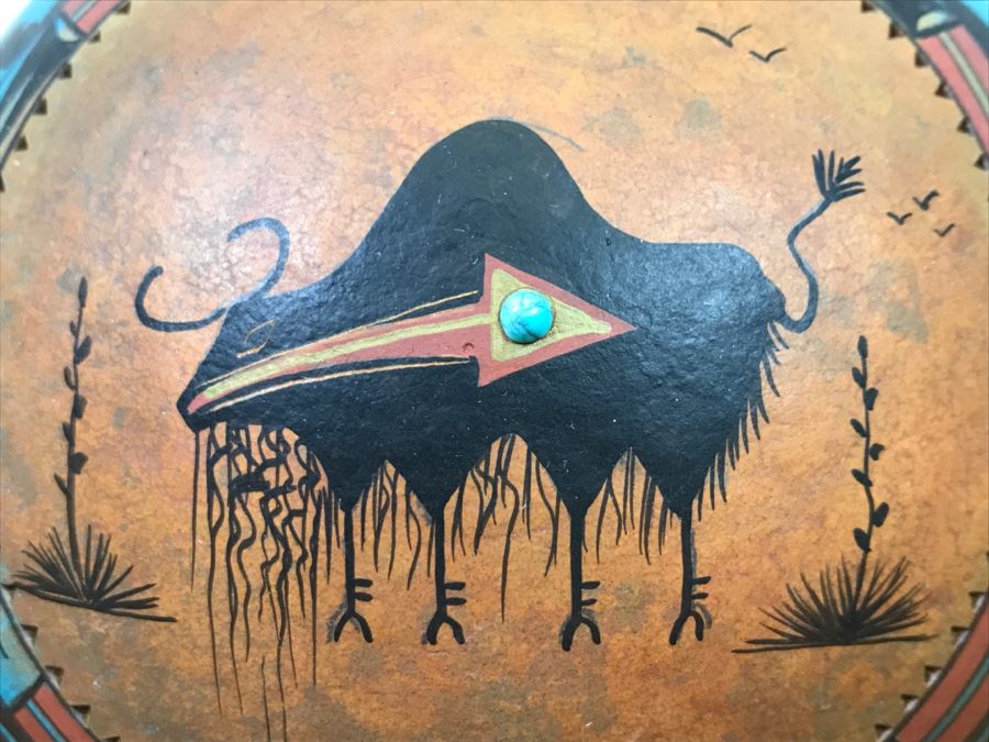 Robert Rivera Native American Apache Buffalo Gourd Art Figure 6'W X 7'H Vintage 2006 [Photo 6]