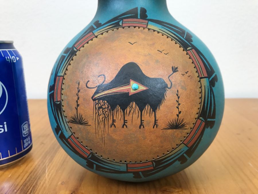 Robert Rivera Native American Apache Buffalo Gourd Art Figure 6'W X 7'H Vintage 2006 [Photo 3]