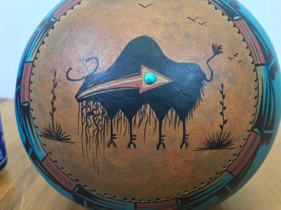 Robert Rivera Native American Apache Buffalo Gourd Art Figure 6'W X 7'H Vintage 2006 [Photo 4]