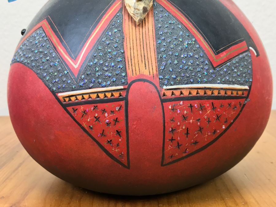 Robert Rivera Native American Apache Spirit Fetish Bear Gourd Art Figure 9'W X 8'H Vintage 2005 Estimate $750 [Photo 7]