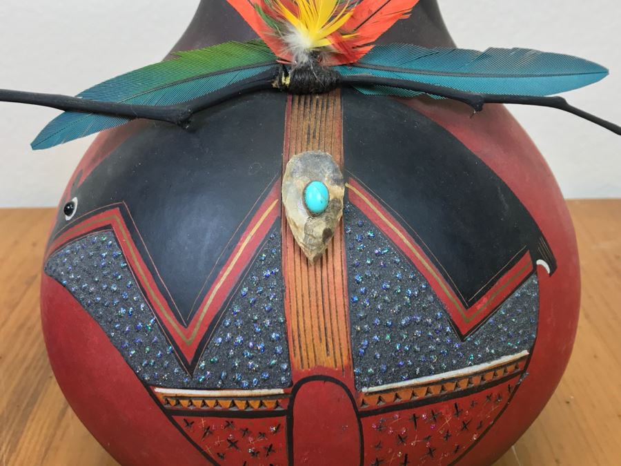 Robert Rivera Native American Apache Spirit Fetish Bear Gourd Art Figure 9'W X 8'H Vintage 2005 Estimate $750 [Photo 4]