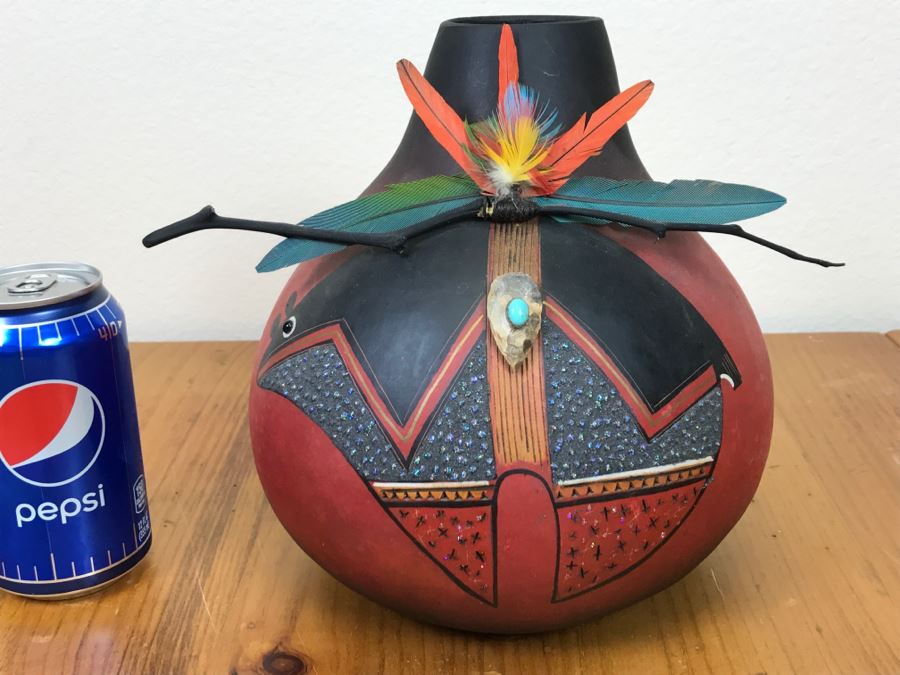 Robert Rivera Native American Apache Spirit Fetish Bear Gourd Art Figure 9'W X 8'H Vintage 2005 Estimate $750 [Photo 3]