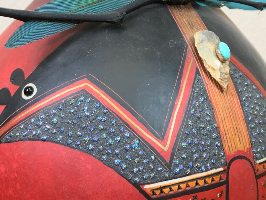 Robert Rivera Native American Apache Spirit Fetish Bear Gourd Art Figure 9'W X 8'H Vintage 2005 Estimate $750 [Photo 11]