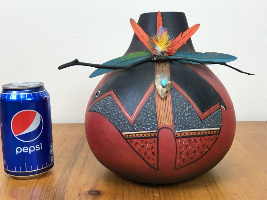 Robert Rivera Native American Apache Spirit Fetish Bear Gourd Art Figure 9'W X 8'H Vintage 2005 Estimate $750 [Photo 2]