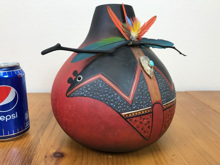 Robert Rivera Native American Apache Spirit Fetish Bear Gourd Art Figure 9'W X 8'H Vintage 2005 Estimate $750 [Photo 13]