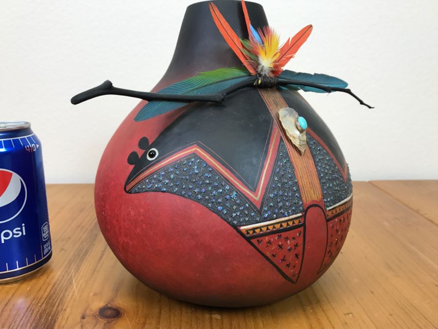 Robert Rivera Native American Apache Spirit Fetish Bear Gourd Art Figure 9'W X 8'H Vintage 2005 Estimate $750 [Photo 12]