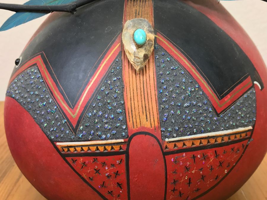 Robert Rivera Native American Apache Spirit Fetish Bear Gourd Art Figure 9'W X 8'H Vintage 2005 Estimate $750 [Photo 6]