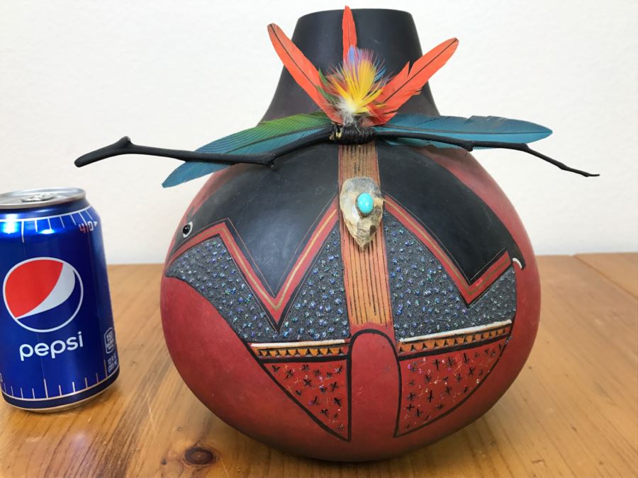 Robert Rivera Native American Apache Spirit Fetish Bear Gourd Art Figure 9'W X 8'H Vintage 2005 Estimate $750 [Photo 21]