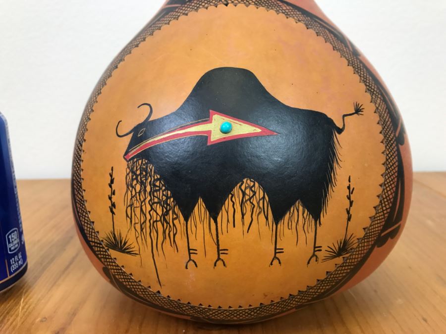 Robert Rivera Native American Apache Buffalo Gourd Art Figure 8'W x 8'H Vintage 2005 Estimate $750  [Photo 4]